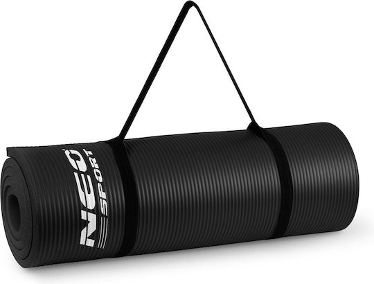 NEO Sport Στρώμα Γυμναστικής Pilates Μαύρο με Ιμάντα Μεταφοράς (183x60x1.5cm)