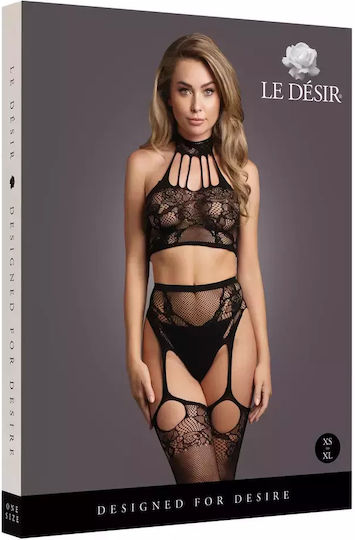 Le Désir Sexy Σετ Εσωρούχων με Δαντέλα & Ζαρτιέρες Μαύρο 2τμχ