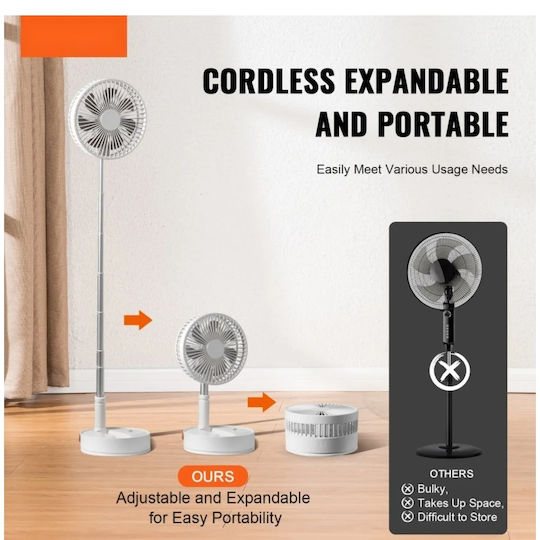 Ventilator Portabil Reglabil Încărcare USB 4 Viteze Înălțime Reglabilă 9,5cm-102cm Metal Plastic Ultra Silențios Alb