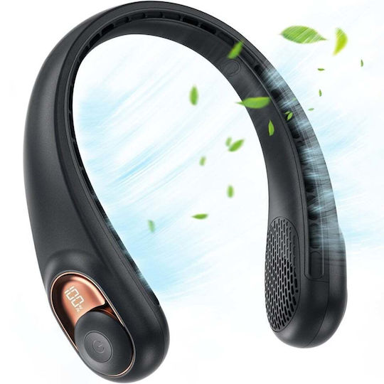 S9 Ventilator Portabil De Gât Cu Afișaj Digital 3 Viteze 5200mah 5800rpm Reîncărcabil Negru Fără Mâini