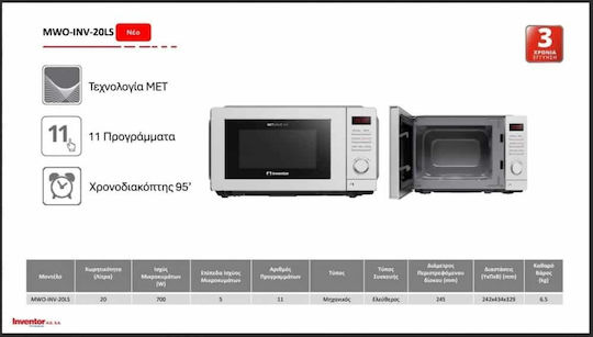 Inventor Φούρνος Μικροκυμάτων 20lt