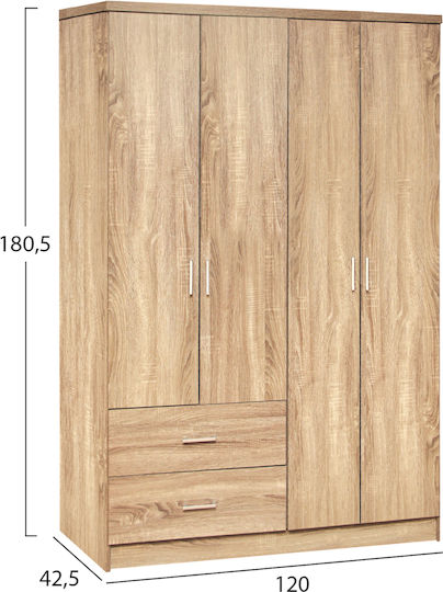 Real Τετράφυλλη Ντουλάπα 120x42.5x180.5cm Sonoma