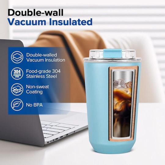 Uncle George Glass Thermos Stainless Steel / Aluminum BPA Free 355ml Light Blue