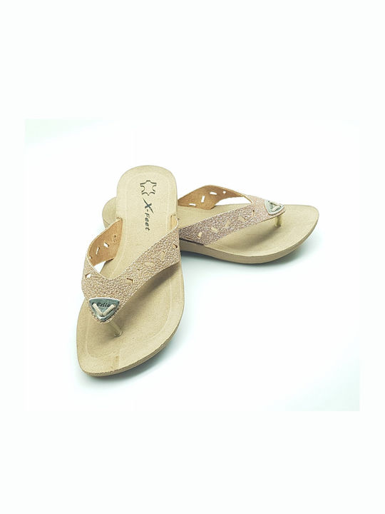 Δερμάτινα Γυναικεία Ανατομικά Σανδάλια Χρυσά