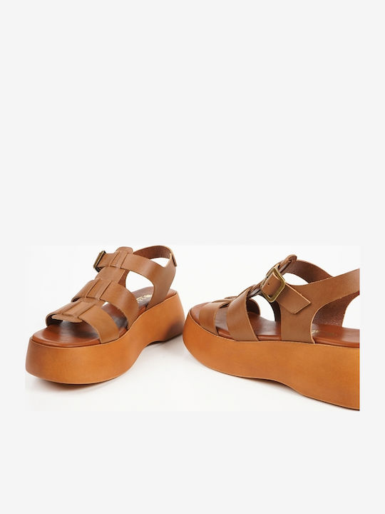 Women's Leather Platform Shoes Tabac Brown
