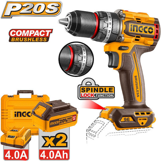 Ingco CIDLI20968E Percussive Brushless Battery Drill Driver 20V 2x4Ah
