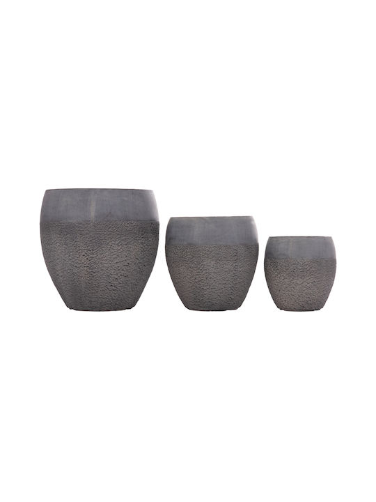 HomeMarkt Set 3 Pots Metal Dark Cement