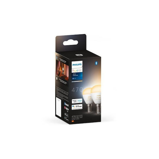 Philips Smart Λάμπες LED 5.1W για Ντουί E14 και Σχήμα P45 Ρυθμιζόμενο Λευκό 470lm Dimmable 2τμχ