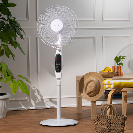 Izzy IZ-9042 Ανεμιστήρας Ορθοστάτης 70W Διαμέτρου 40cm με Τηλεχειριστήριο Λευκός