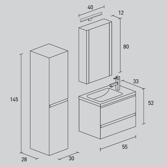 Pro Bagno Countertop without Sink Gray
