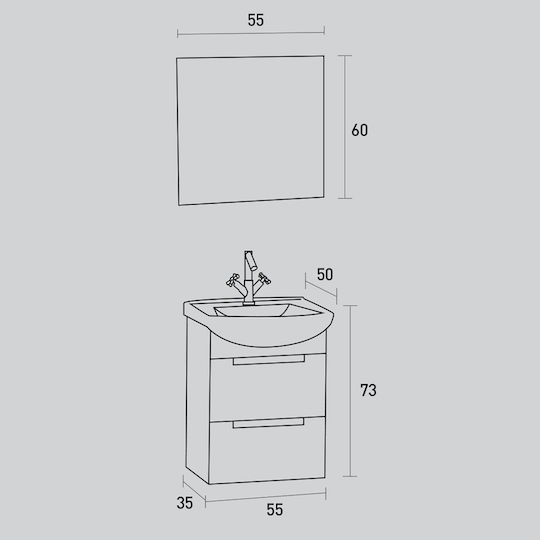 Pro Bagno Waschtisch mit Waschbecken & Spiegel Coffee