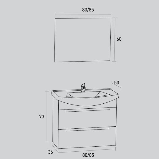 Pro Bagno Πάγκος με Νιπτήρα & Καθρέπτη Γκρι Pro Bagno Πάγκος με Νιπτήρα & Καθρέπτη Γκρι