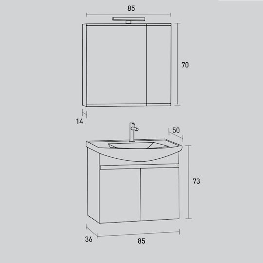 Pro Bagno Πάγκος με Νιπτήρα & Καθρέπτη Λευκό Pro Bagno Πάγκος με Νιπτήρα & Καθρέπτη Λευκό