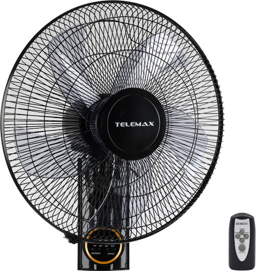 Telemax Ανεμιστήρας Τοίχου 60W Διαμέτρου 40cm με Τηλεχειριστήριο Μαύρος
