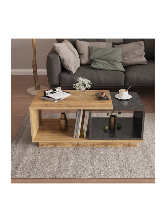 Rechteckiges Zentral Kaffeetisch Teles Holz Natur & Schwarz Marmor M100xL45xH42cm HomeMarkt