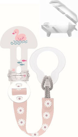 Mam Pacifier Ribbon Clip It! & Cover from Fabric Pink 2 Pieces