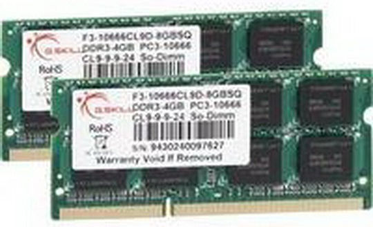 G.Skill 8GB DDR3 RAM cu 2 module (2x4GB) și Viteză 1333 pentru Laptop