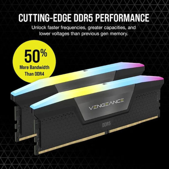 Corsair Vengeance RGB DDR5 32GB RAM με 2x16GB Modules και Ταχύτητα 6400 για Desktop