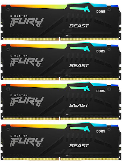 Kingston Fury Beast RGB DDR5 64GB RAM με 4x16GB Modules και Ταχύτητα 5600 για Desktop
