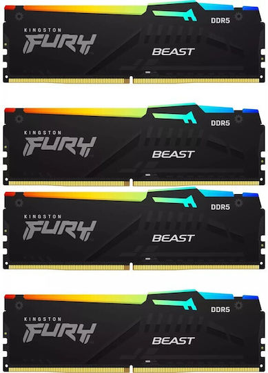 Kingston Fury Beast RGB DDR5 64GB RAM με 4x16GB Modules και Ταχύτητα 6000 για Desktop
