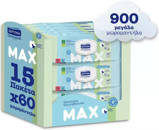Septona Dermasoft Max Baby Wipes without Alcohol & Parabens 15x60pcs