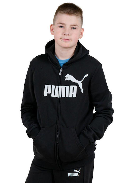 Athletic Kids Sweatshirt Cardigan Cotton with Hood Black Essential Big