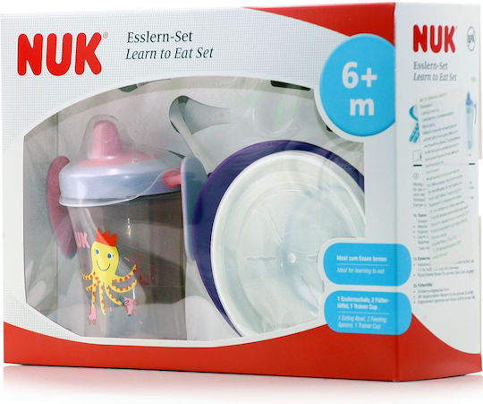 Nuk Feeding Set Learn To Eat made of Plastic with Non-Slip Base Multicolour 3pcs for 6+ months