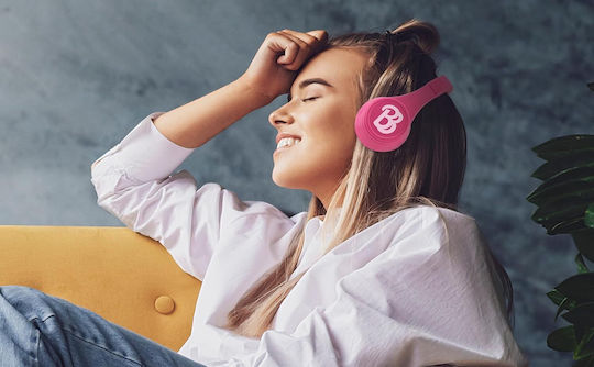 eKids Barbie Bluetooth Wireless On Ear Headphones with Radio with 3 hours of Operation Pink