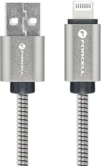 Forcell Metal Редовна USB-A към Lightning кабел 12W Сребрист 2м