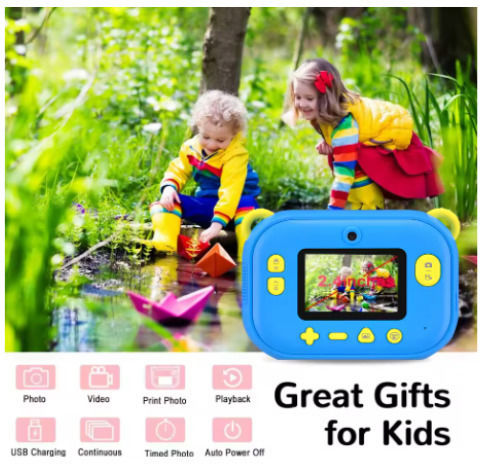 TS04374-3 Instant Kids Детски Фотоапарат 12МР с Термален Печат Син
