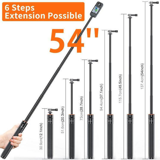 Puluz Action Camera 1.4 Meter Selfie Stick Tripod Live Streaming Base Video Recording Black