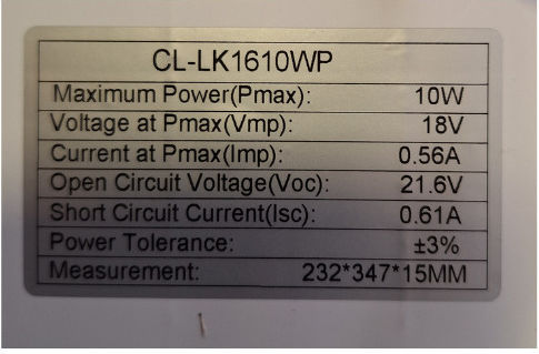 CL-LK1610WP Monokristallin Solarmodul 10W 12V 232x347x15mm