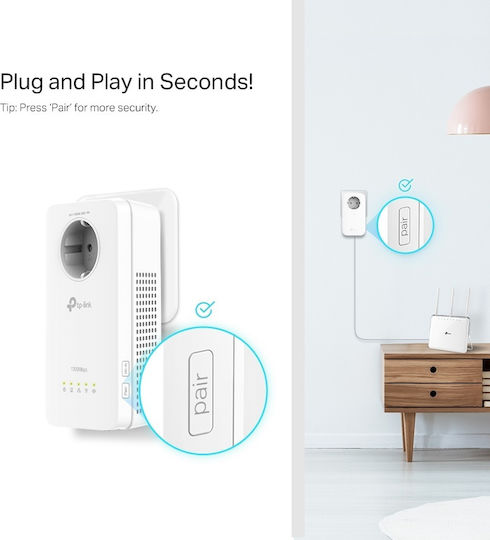 TP-LINK TL-WPA8631P KIT v2 Powerline für kabellose Verbindung Wi‑Fi 5 mit Durchgangssteckdose Steckdose und 3 Anschlüsse Gigabit Ethernet