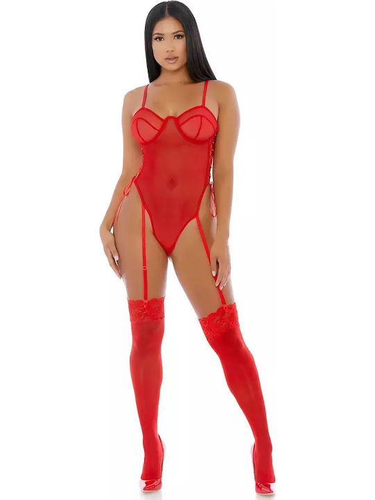 Make It Ring Sexy Κορμάκι με Διαφάνεια & Ζαρτιέρες Κόκκινο U05559