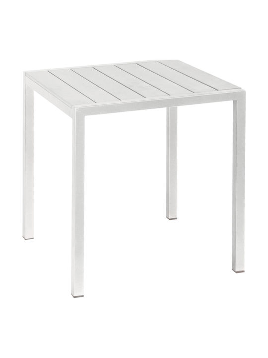 Outdoor Dinner Free Standing Table with Polywood Surface and Aluminum Frame White 68x68x72cm