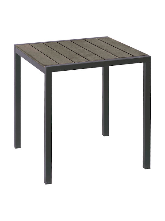 Outdoor Dinner Free Standing Table with Polywood Surface and Aluminum Frame Gray 68x68x72cm