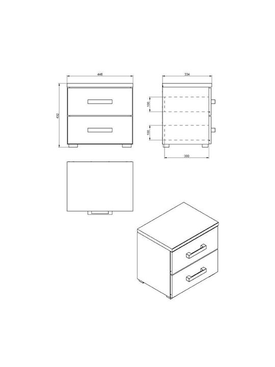 Bedside Table Kent No Wooden Grey Oak White Oak 44.5x33.5x43cm