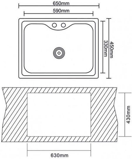 Inter Ceramic Ένθετος Νεροχύτης Inox Σατινέ Μ65xΠ45cm Ασημί
