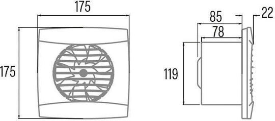 Cata Επιτοίχιος Εξαεριστήρας Μπάνιου 120mm Μαύρος