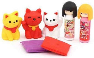 Iwako Kokeshi Beckoning Cat Radiergummis Set Er-bri020