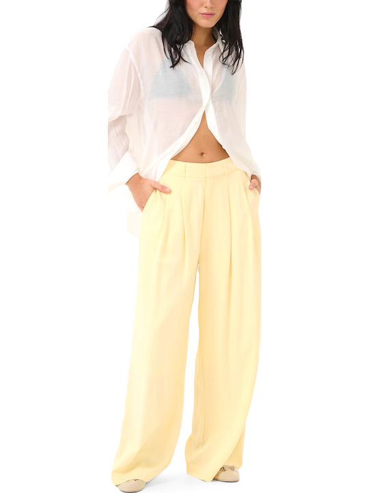 Women's High-waisted Fabric Trousers Yellow