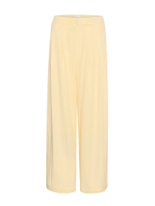 Women's High-waisted Fabric Trousers Yellow