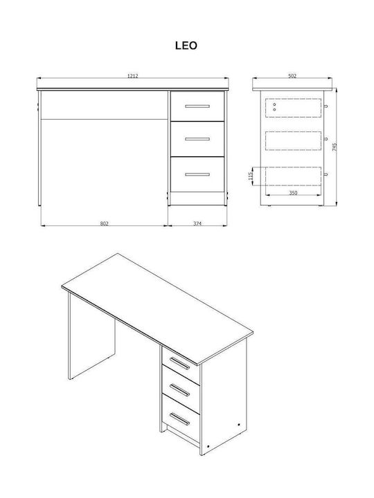 Schreibtisch Leo Holz Artisan Oak 121x50x75cm