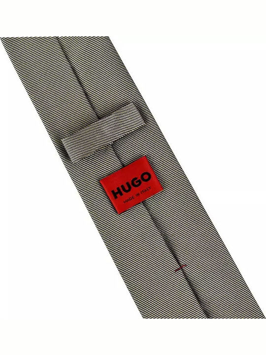 Hugo Ανδρική Γραβάτα Μεταξωτή με Σχέδια σε Μπεζ Χρώμα