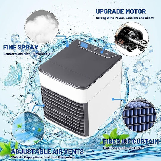 Mini Portable Air Conditioner 3 Cooling Functions Ambient Light Water Ice Plastic Gray White