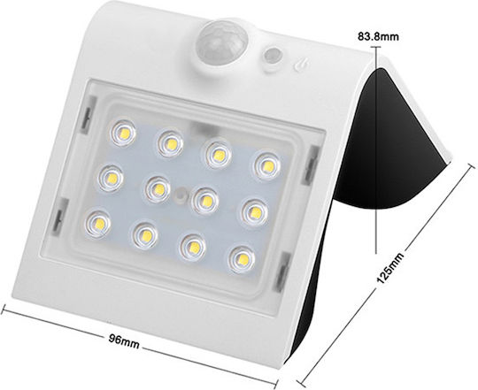 123led Επιτοίχιο Ηλιακό Φωτιστικό 1.5W 220lm Θερμό Λευκό 3000K με Αισθητήρα Κίνησης και Φωτοκύτταρο IP65