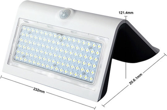 123led Επιτοίχιο Ηλιακό Φωτιστικό 4W 800lm Θερμό Λευκό 3000K με Αισθητήρα Κίνησης και Φωτοκύτταρο IP65