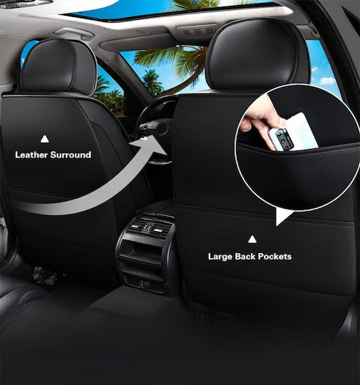 Set Universal Huse Scaune Auto Ediție Lux Material Piele Sintetică Scaune Față Spate Tetieră Volan Pernă Lombară Culoare Negru Roșu 14 Piese