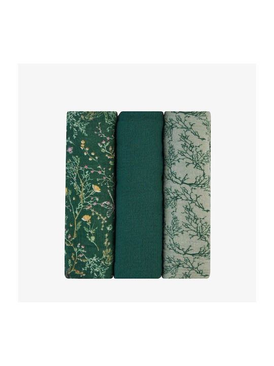 Kikka Boo Secret Garden Muslin Swaddle Wraps Green Green 75x75cm. 3pcs