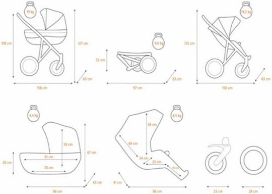 Kunert Booster Adjustable Double Stroller Suitable for Newborn Beige 19.2kg